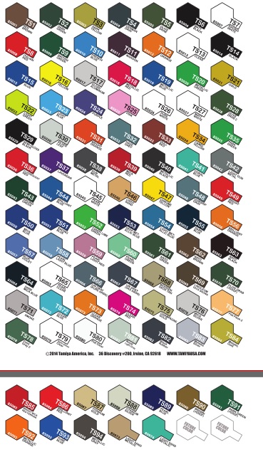 Tamiya Hard Plastic TS Paints List